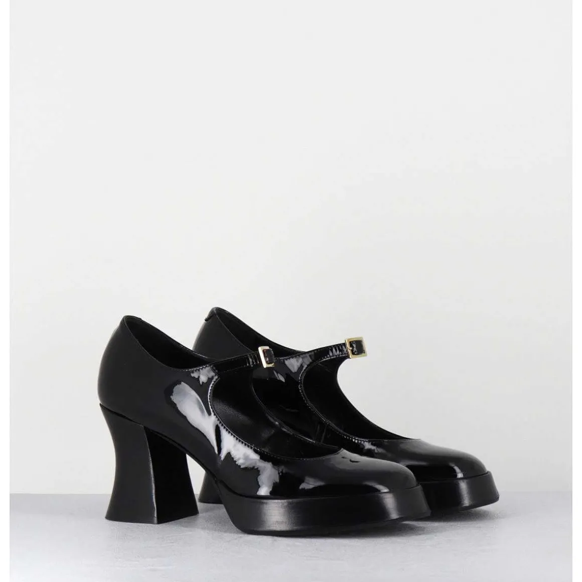 Babies A Plateforme En Cuir Vernis Noir - Neder Vernice Nero