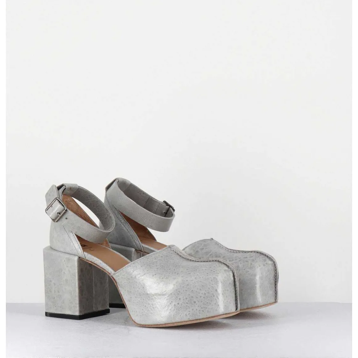 Babies A Plateforme En Cuir Gaufre Gris - 1Gs445 Light Grey