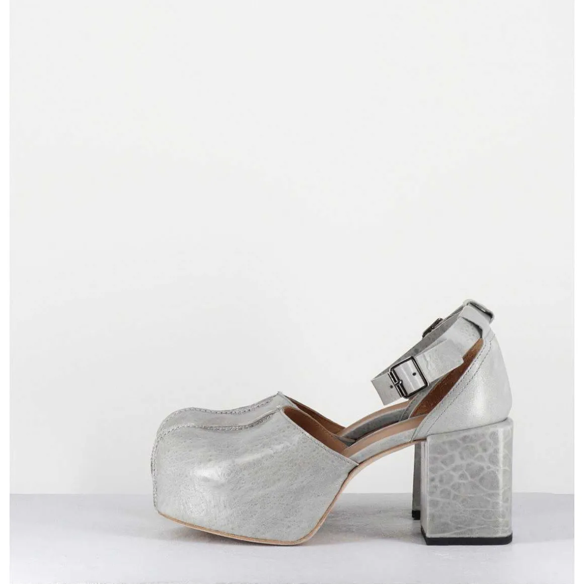 Babies A Plateforme En Cuir Gaufre Gris - 1Gs445 Light Grey