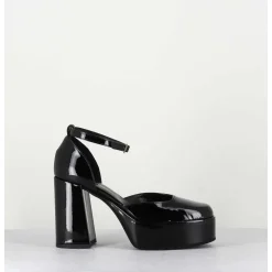 Babies A Plateforme En Cuir Vernis Noir - Square Nero