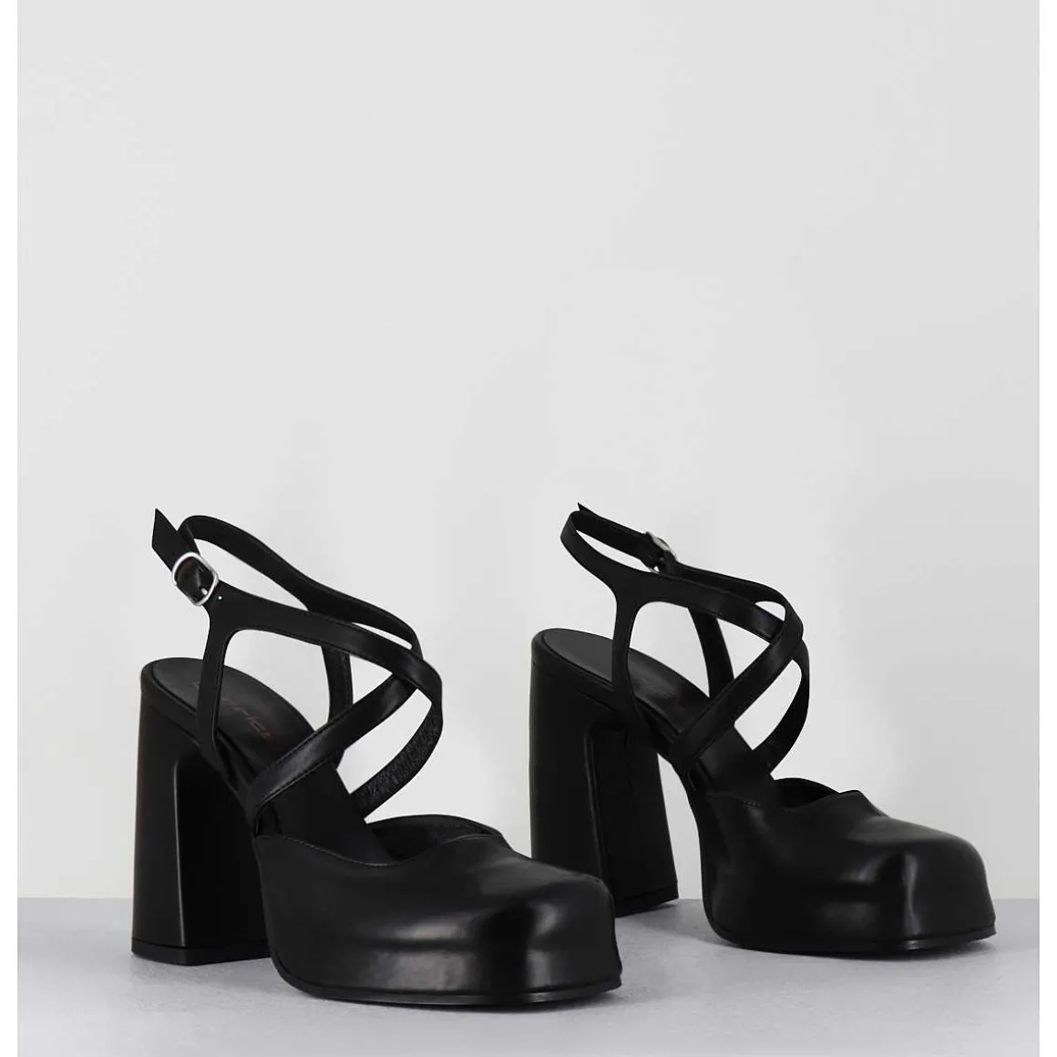 Babies A Plateforme En Cuir Noir - Vati1 Fular Nero