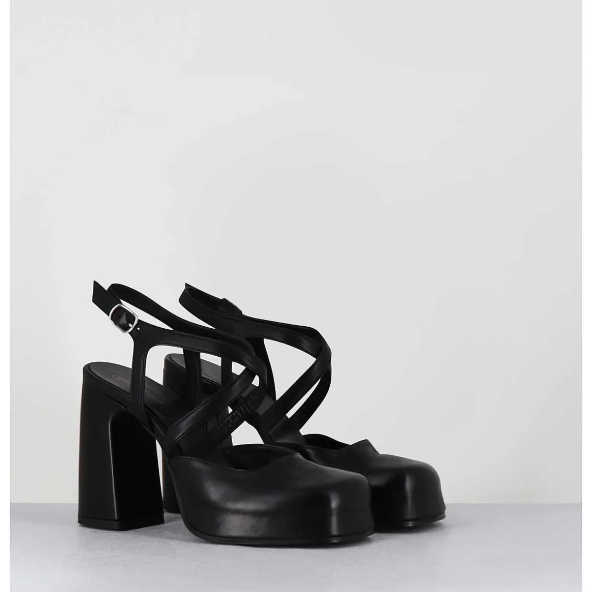 Babies A Plateforme En Cuir Noir - Vati1 Fular Nero