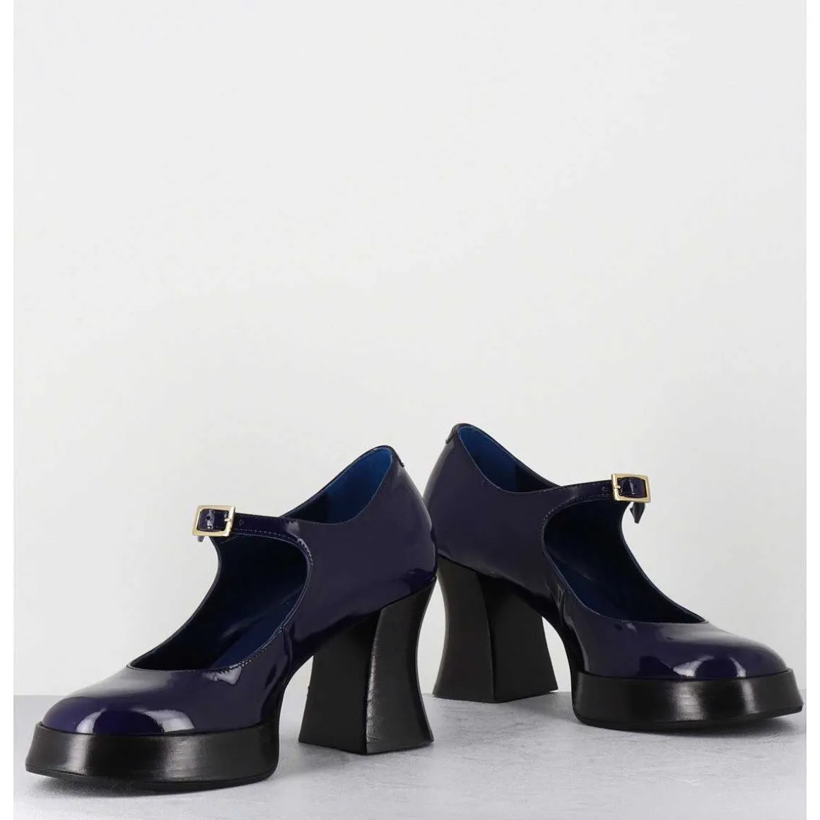Babies A Plateforme En Cuir Vernis Bleu Violet - Neder Vernice Blu