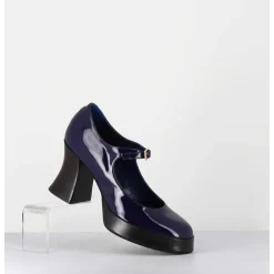 Babies A Plateforme En Cuir Vernis Bleu Violet - Neder Vernice Blu