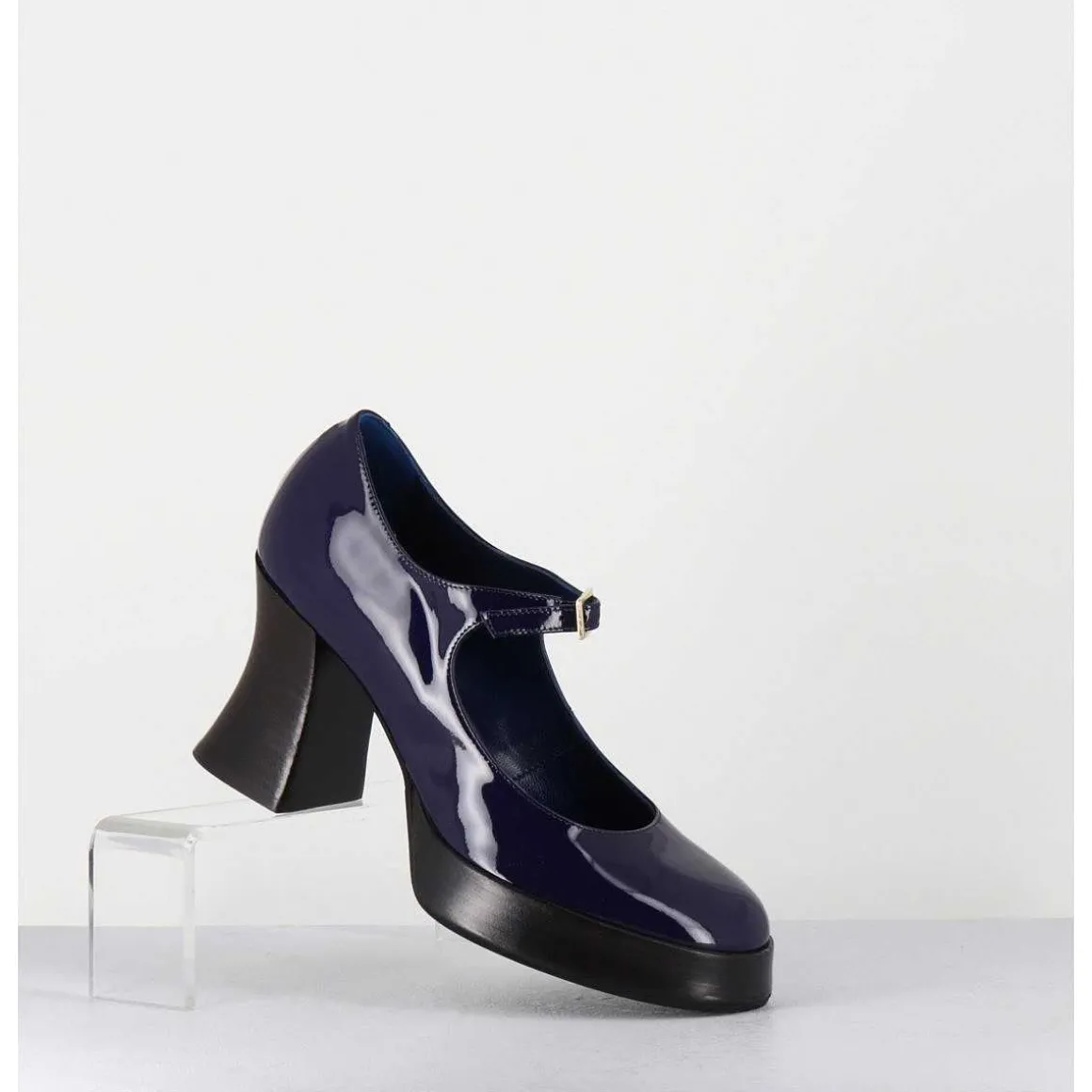 Babies A Plateforme En Cuir Vernis Bleu Violet - Neder Vernice Blu