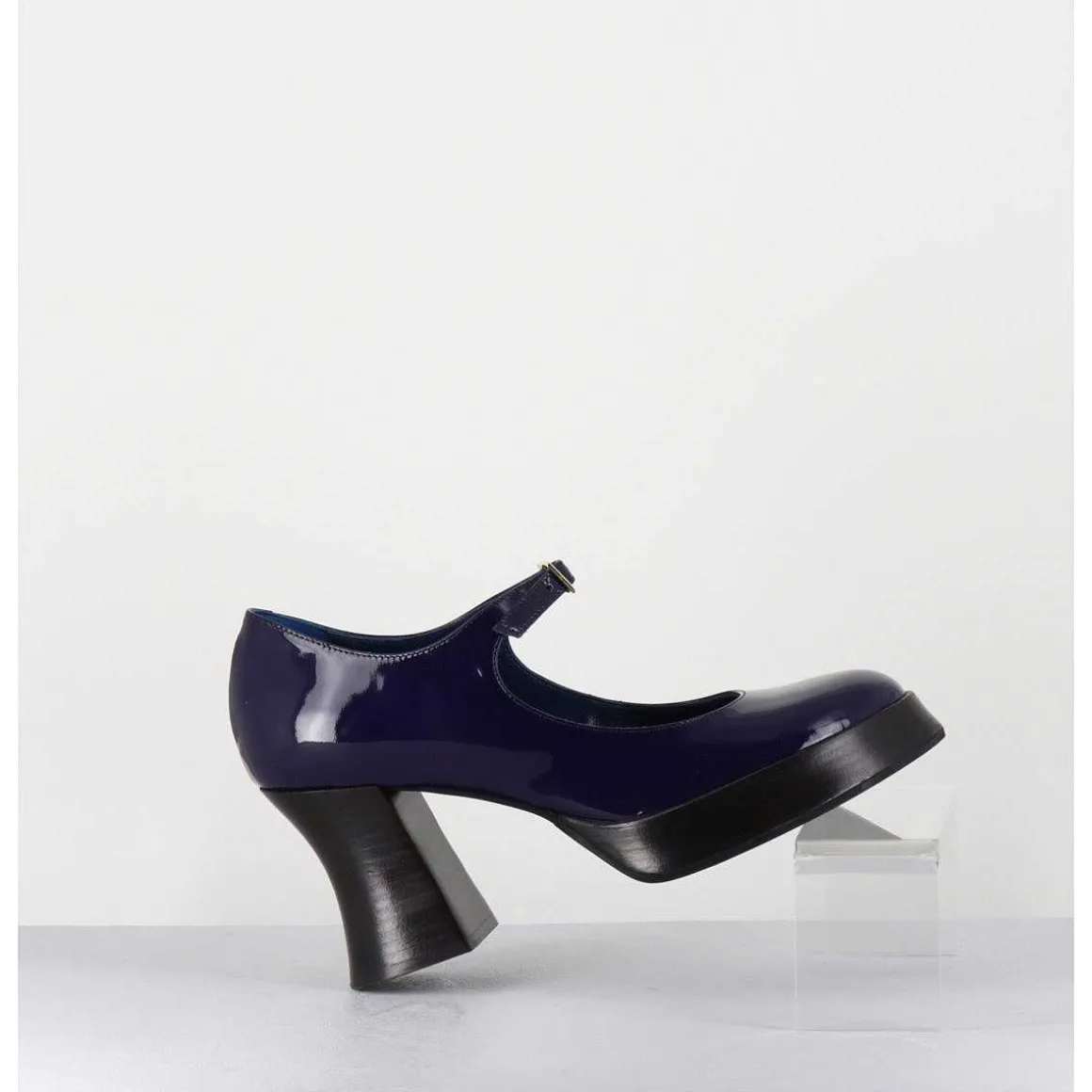 Babies A Plateforme En Cuir Vernis Bleu Violet - Neder Vernice Blu