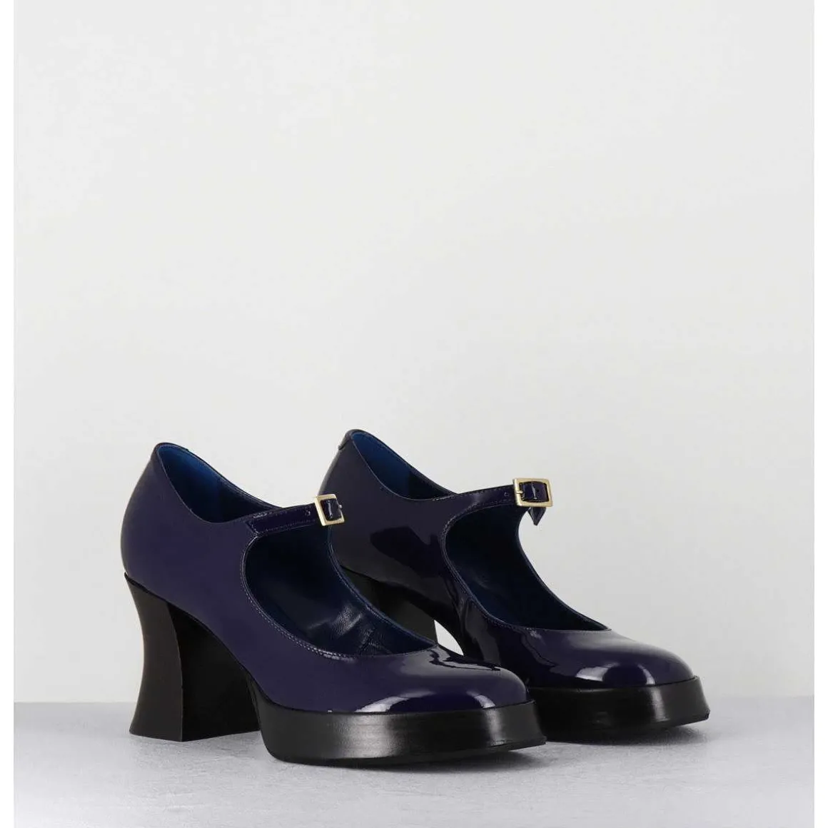 Babies A Plateforme En Cuir Vernis Bleu Violet - Neder Vernice Blu