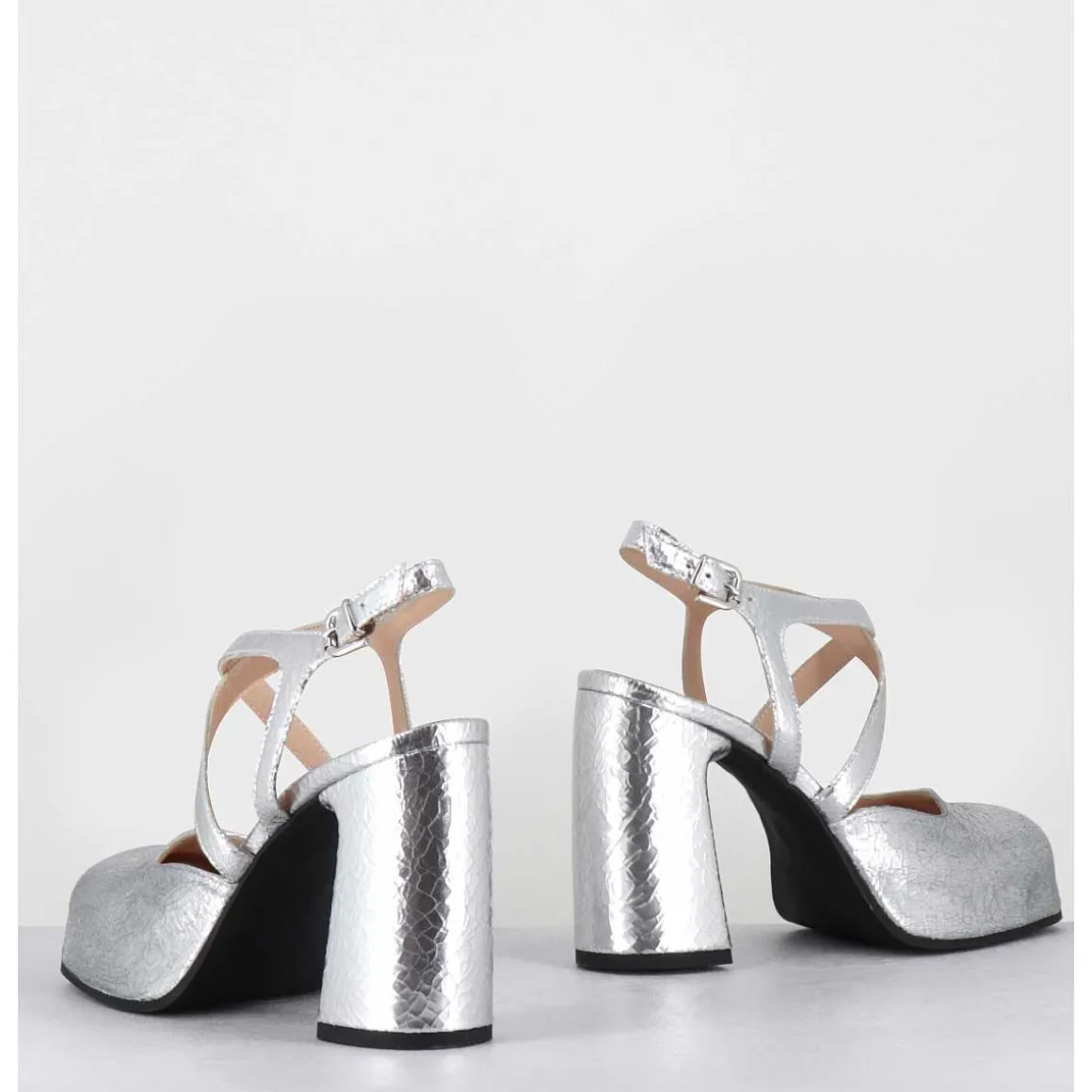 Babies A Plateforme En Cuir Craquele Argent - Vati2 Crak Argento