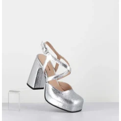 Babies A Plateforme En Cuir Craquele Argent - Vati2 Crak Argento
