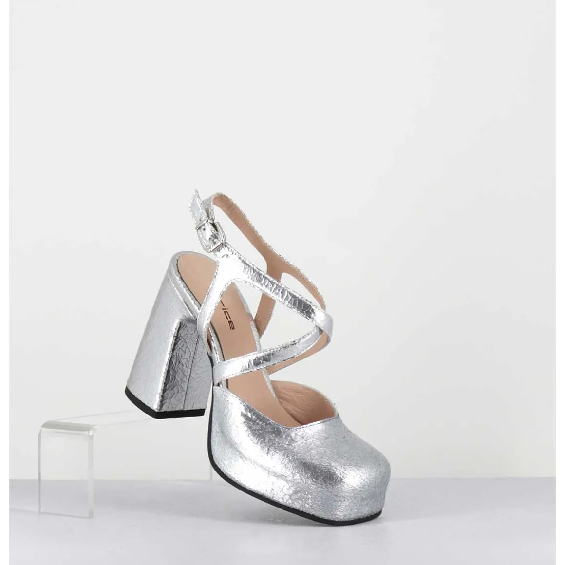 Babies A Plateforme En Cuir Craquele Argent - Vati2 Crak Argento