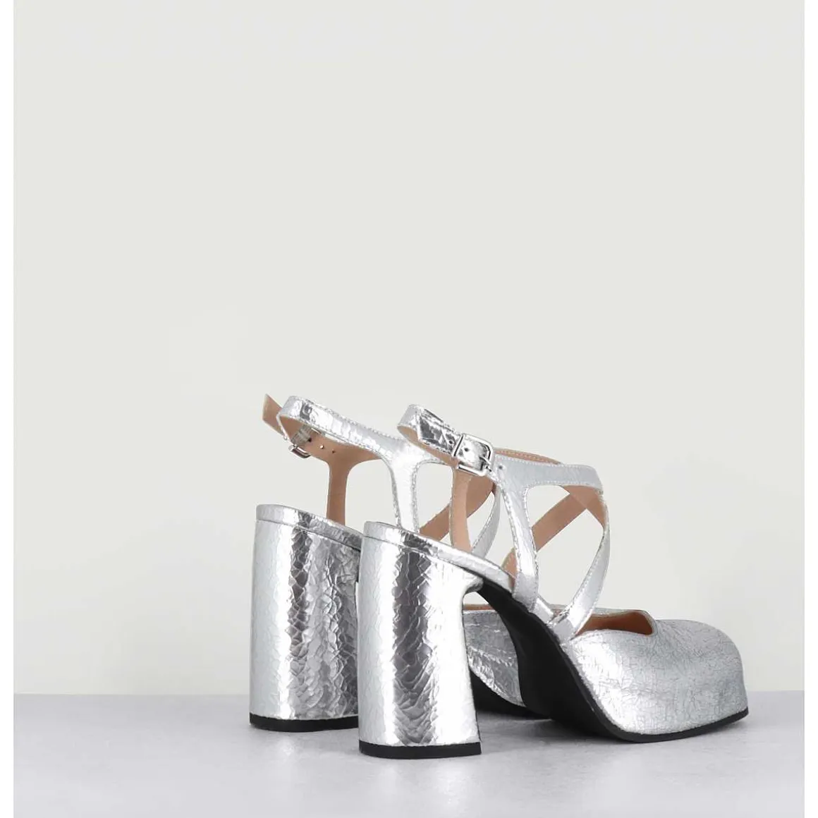 Babies A Plateforme En Cuir Craquele Argent - Vati2 Crak Argento