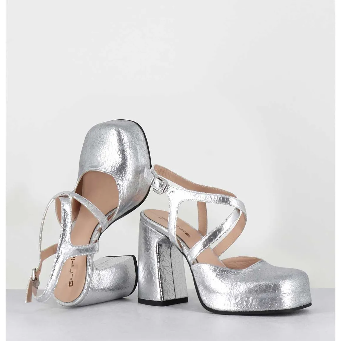 Babies A Plateforme En Cuir Craquele Argent - Vati2 Crak Argento