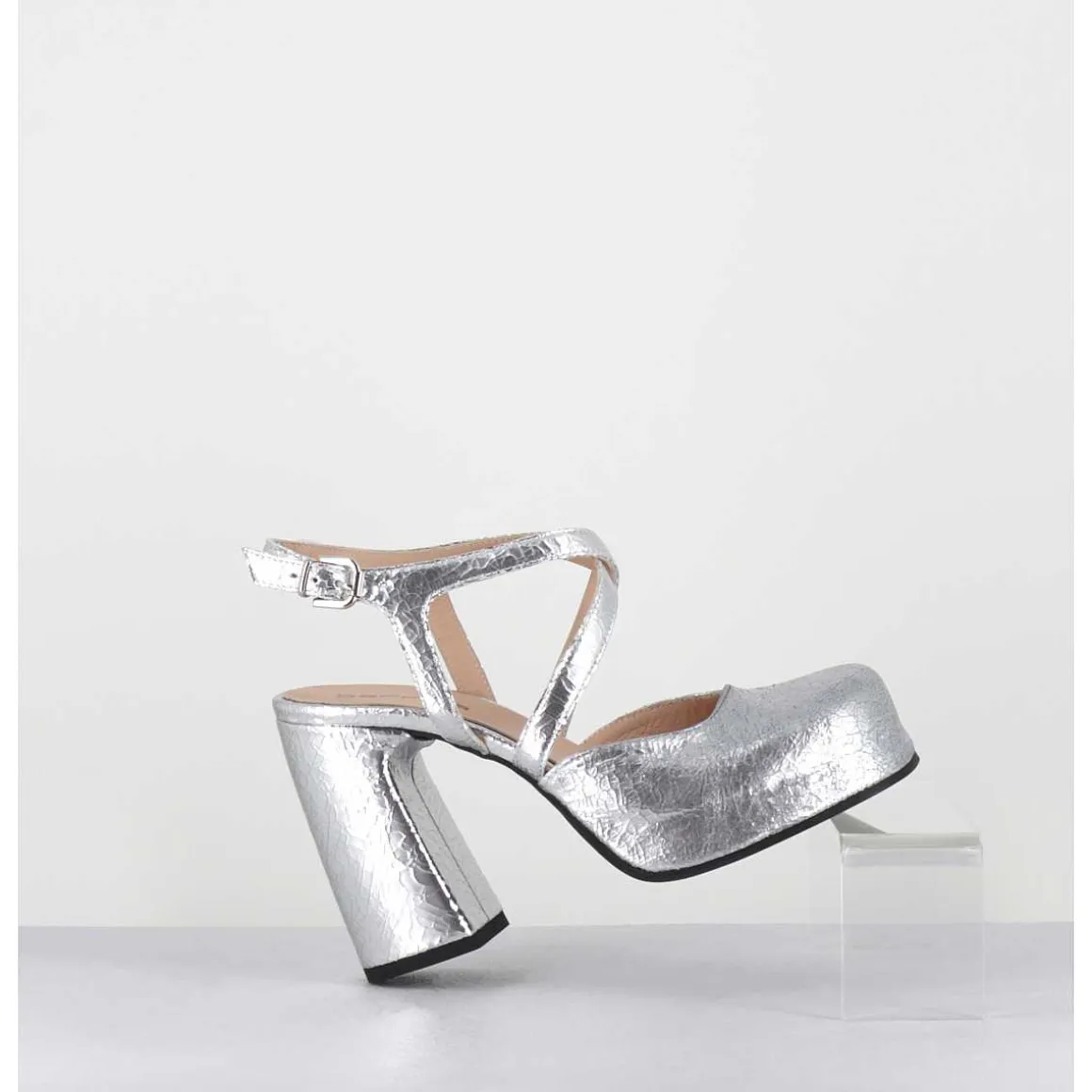Babies A Plateforme En Cuir Craquele Argent - Vati2 Crak Argento