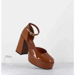 Babies A Plateforme En Cuir Vernis Caramel - Square Cuoio