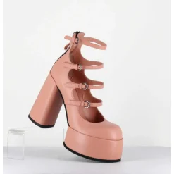 Babies A Plateforme Multi-Brides En Cuir Rose - M6631 Goteborg Rosa