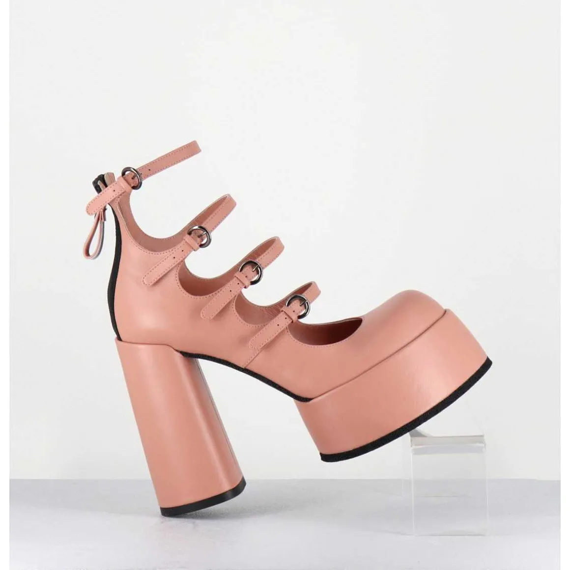 Babies A Plateforme Multi-Brides En Cuir Rose - M6631 Goteborg Rosa