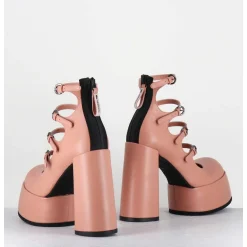 Babies A Plateforme Multi-Brides En Cuir Rose - M6631 Goteborg Rosa