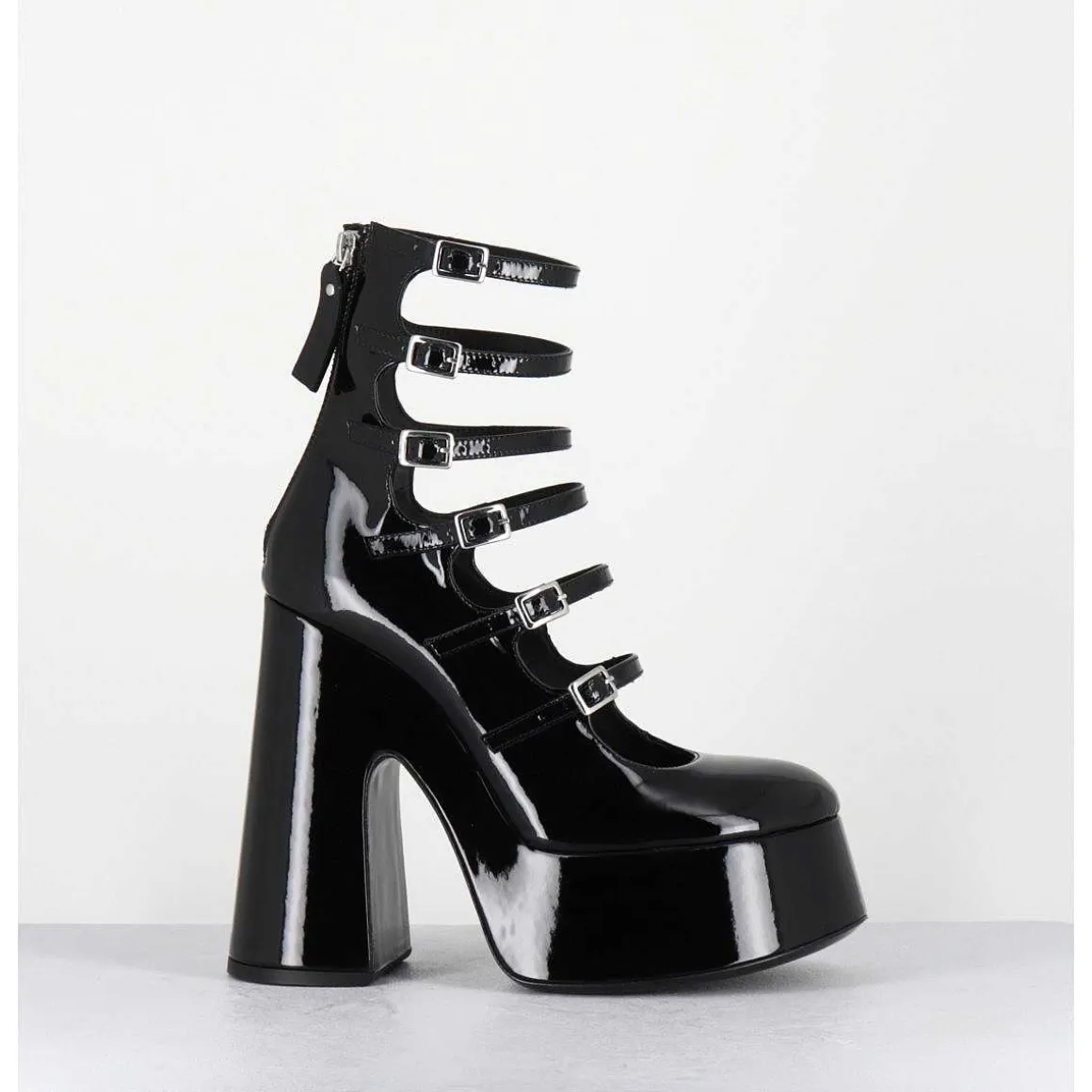 Babies A Plateforme Multi-Brides En Cuir Vernis Noir - 1D7756D Piuma Black