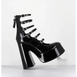 Babies A Plateforme Multi-Brides En Cuir Vernis Noir - 1D7756D Piuma Black