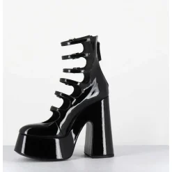 Babies A Plateforme Multi-Brides En Cuir Vernis Noir - 1D7756D Piuma Black