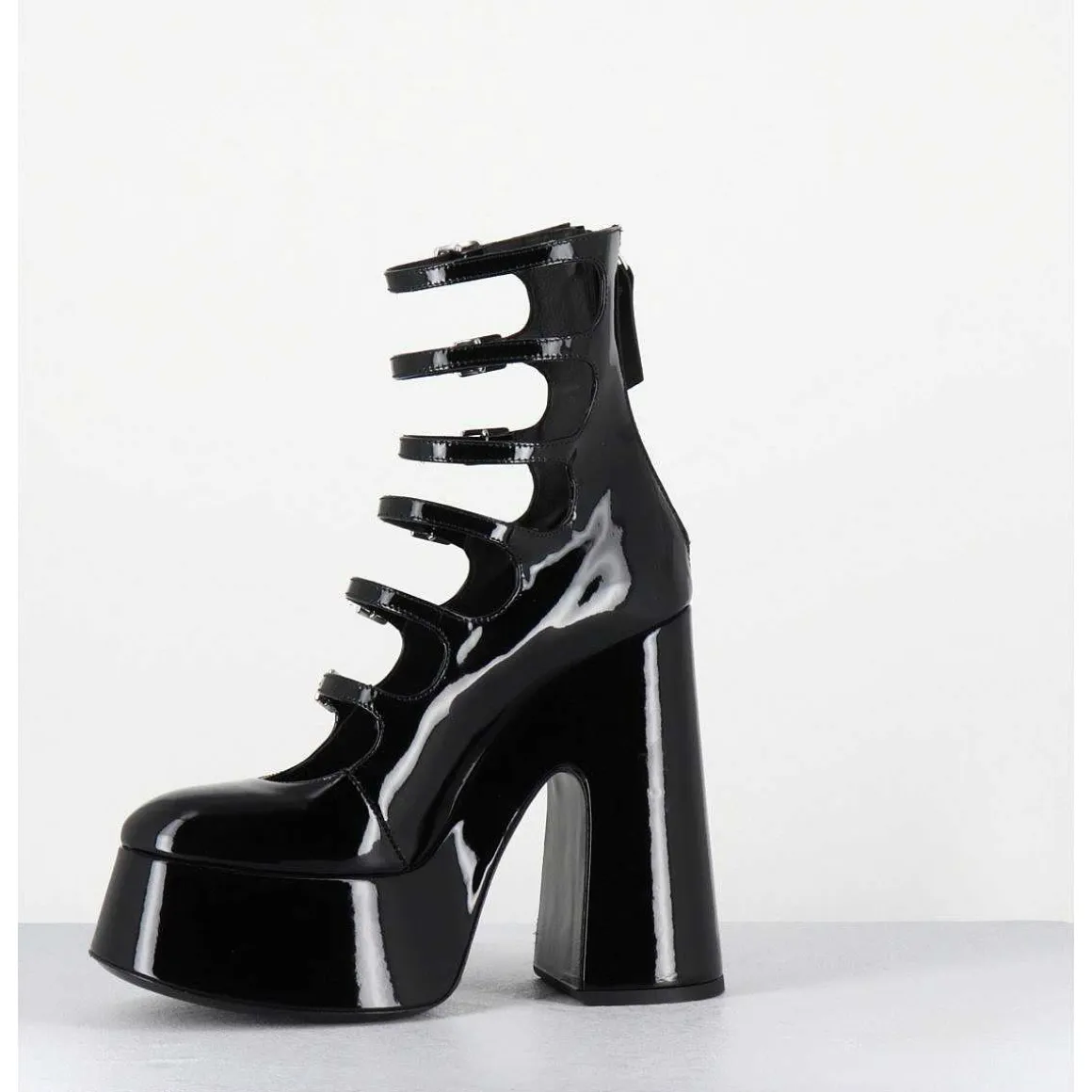 Babies A Plateforme Multi-Brides En Cuir Vernis Noir - 1D7756D Piuma Black