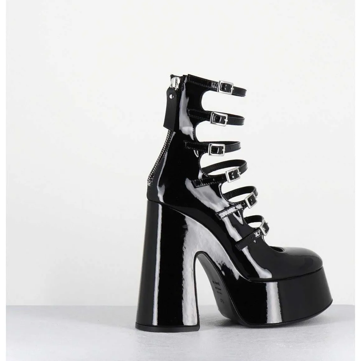 Babies A Plateforme Multi-Brides En Cuir Vernis Noir - 1D7756D Piuma Black