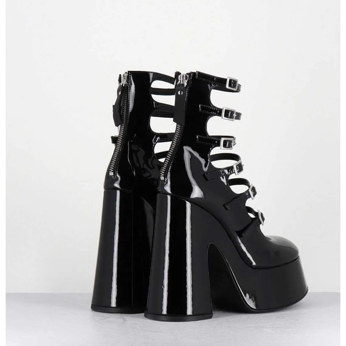 Babies A Plateforme Multi-Brides En Cuir Vernis Noir - 1D7756D Piuma Black