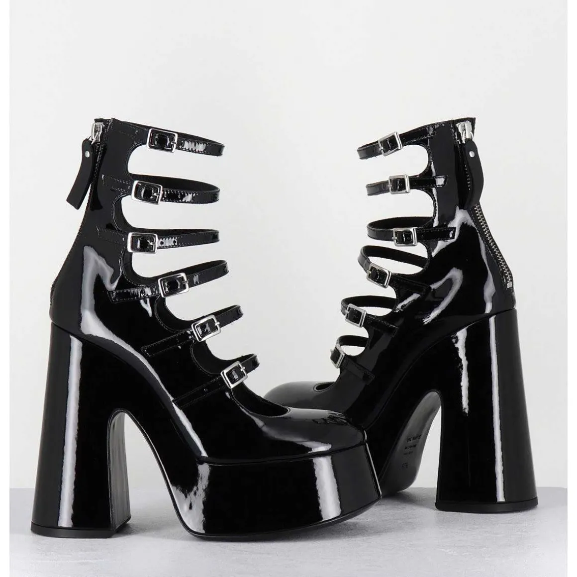 Babies A Plateforme Multi-Brides En Cuir Vernis Noir - 1D7756D Piuma Black