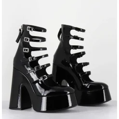 Babies A Plateforme Multi-Brides En Cuir Vernis Noir - 1D7756D Piuma Black