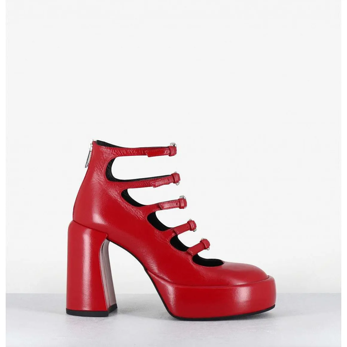 Babies A Plateforme Multi-Brides En Cuir Rouge - E3551 Tiago Berry