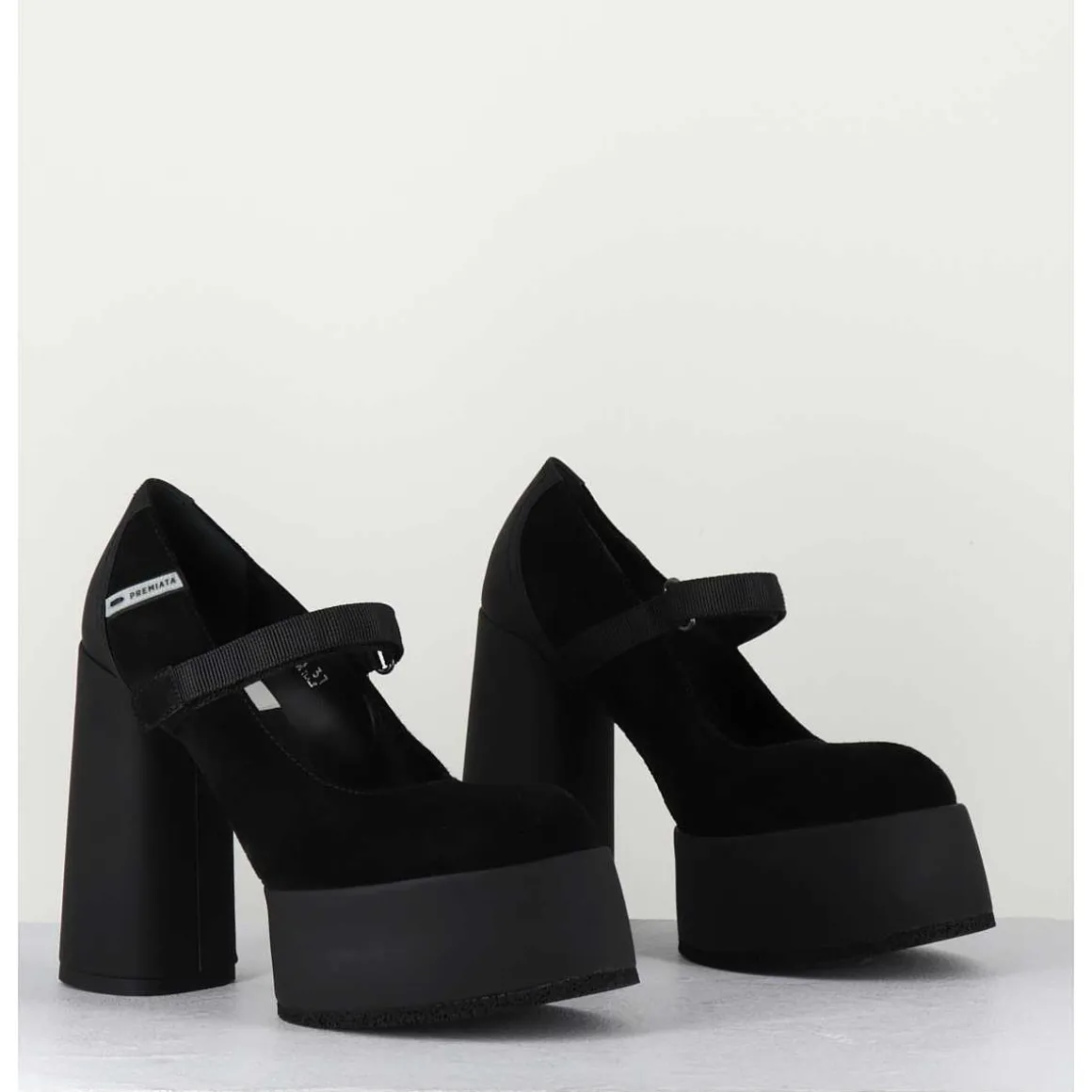 Babies A Plateforme Talon Daim Noir - M6324 Nero