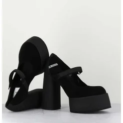 Babies A Plateforme Talon Daim Noir - M6324 Nero