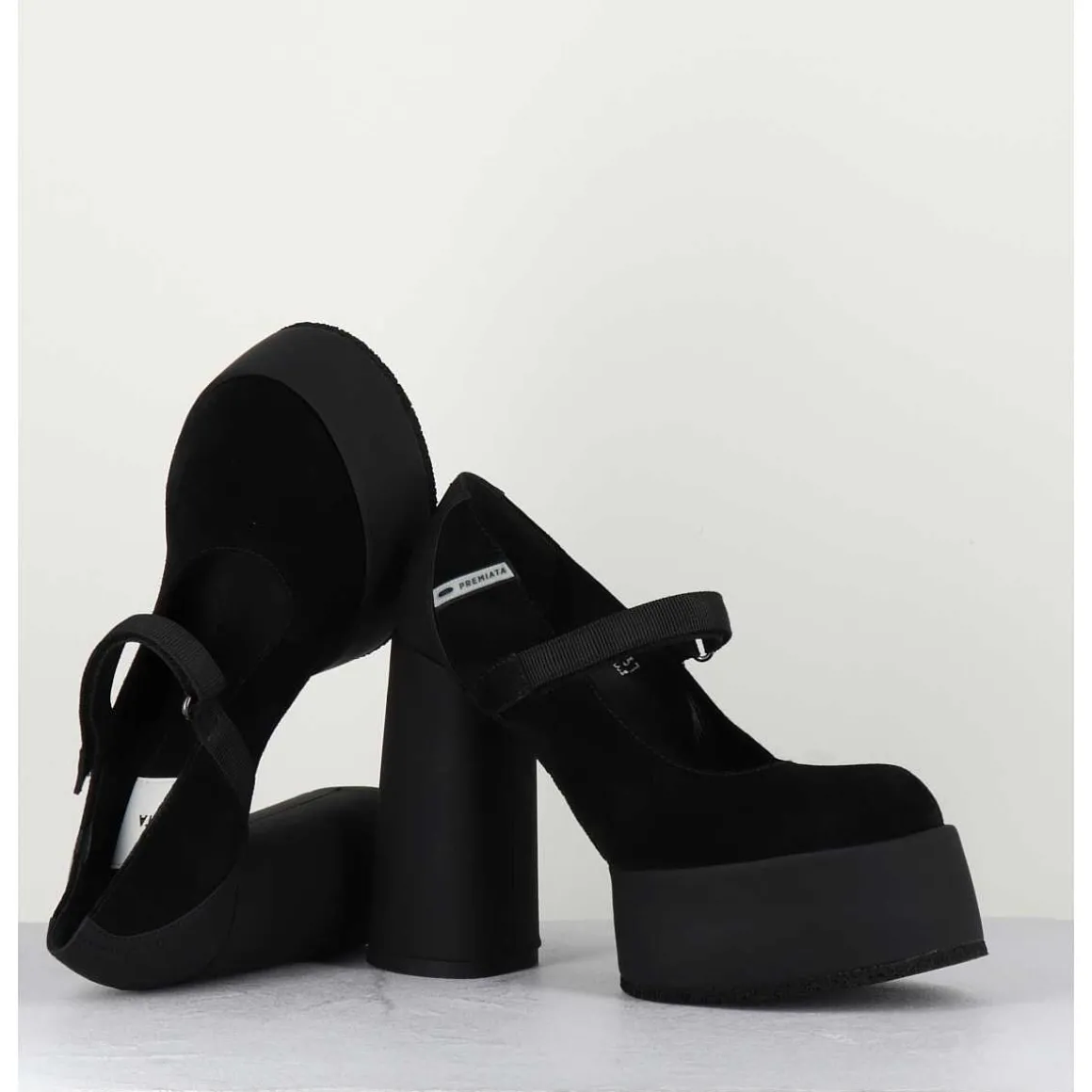 Babies A Plateforme Talon Daim Noir - M6324 Nero