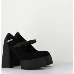 Babies A Plateforme Talon Daim Noir - M6324 Nero