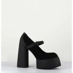 Babies A Plateforme Talon Daim Noir - M6324 Nero