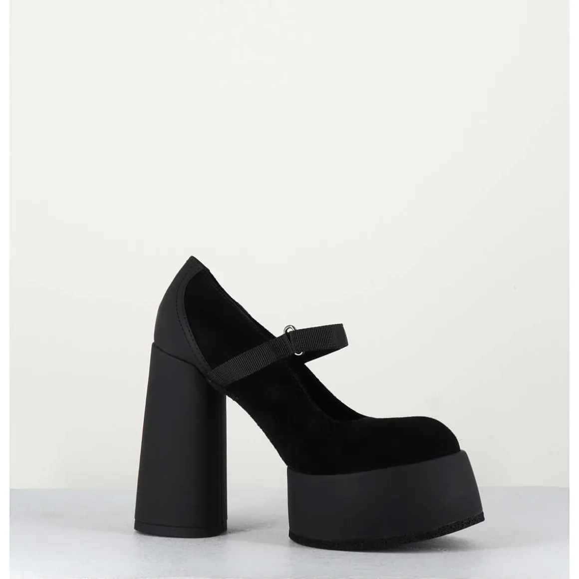 Babies A Plateforme Talon Daim Noir - M6324 Nero