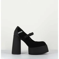 Babies A Plateforme Talon Daim Noir - M6324 Nero
