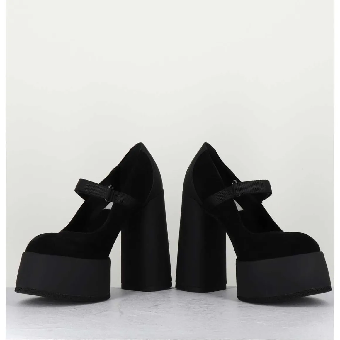 Babies A Plateforme Talon Daim Noir - M6324 Nero
