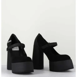 Babies A Plateforme Talon Daim Noir - M6324 Nero
