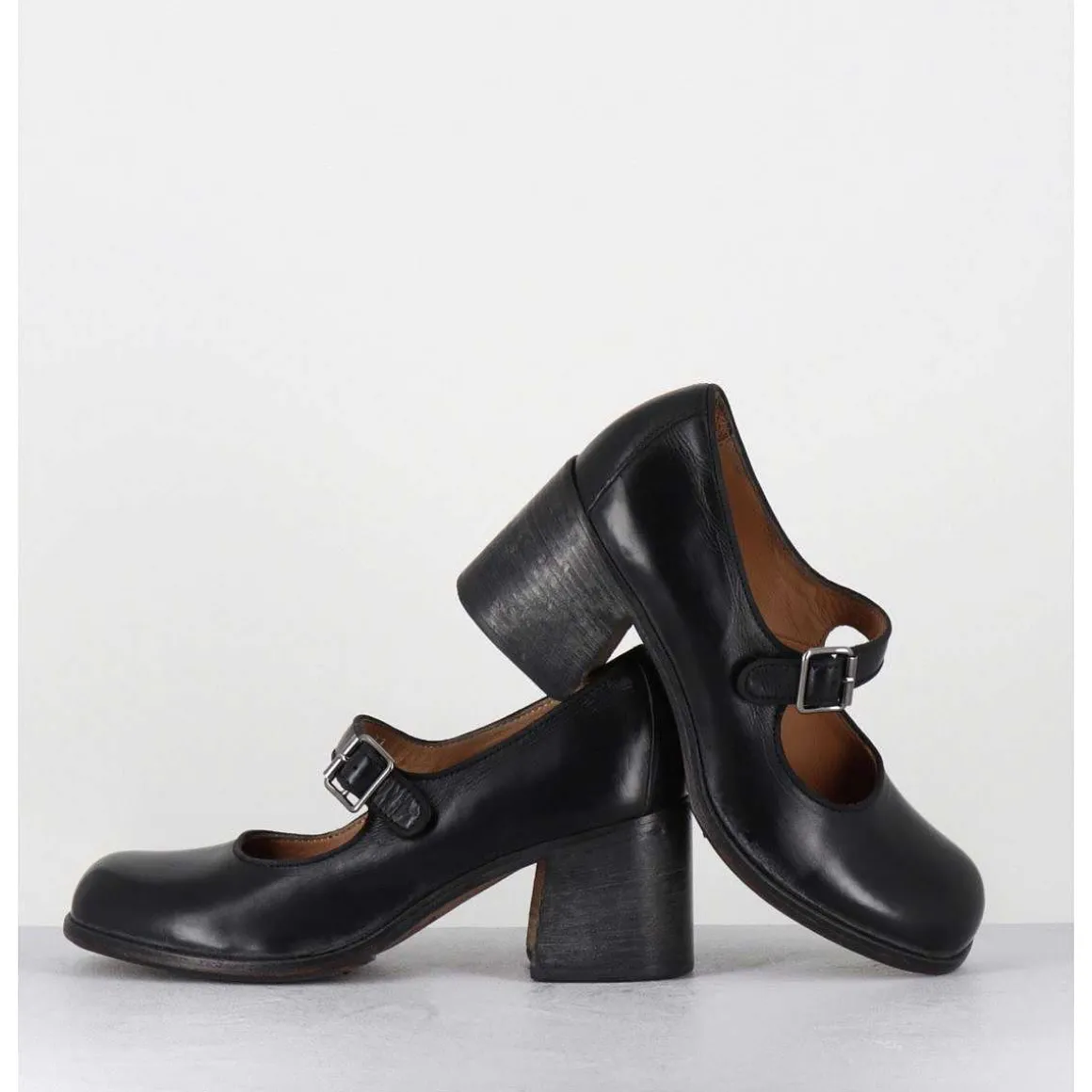 Babies A Talon En Cuir Noir - 47403 Cris Nero