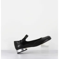 Babies Asymetrique En Cuir Noir Petit Talon Argent - Mani2 Fular Nero