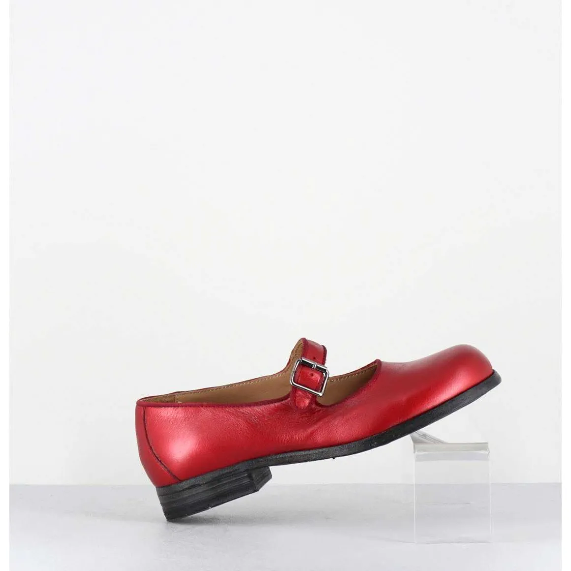Babies En Cuir Metallise Rouge Ligne Japonisante - 45403L Bon Pomme