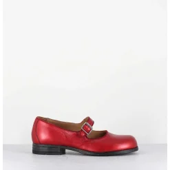 Babies En Cuir Metallise Rouge Ligne Japonisante - 45403L Bon Pomme