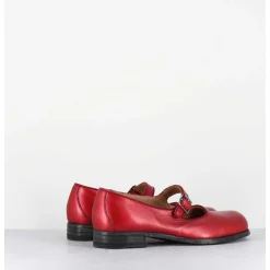 Babies En Cuir Metallise Rouge Ligne Japonisante - 45403L Bon Pomme