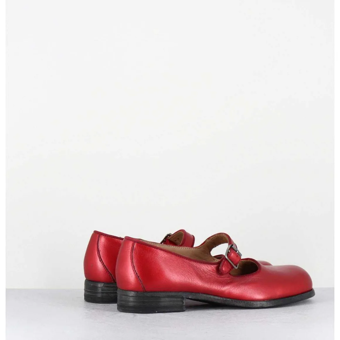 Babies En Cuir Metallise Rouge Ligne Japonisante - 45403L Bon Pomme
