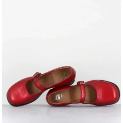 Babies En Cuir Metallise Rouge Ligne Japonisante - 45403L Bon Pomme