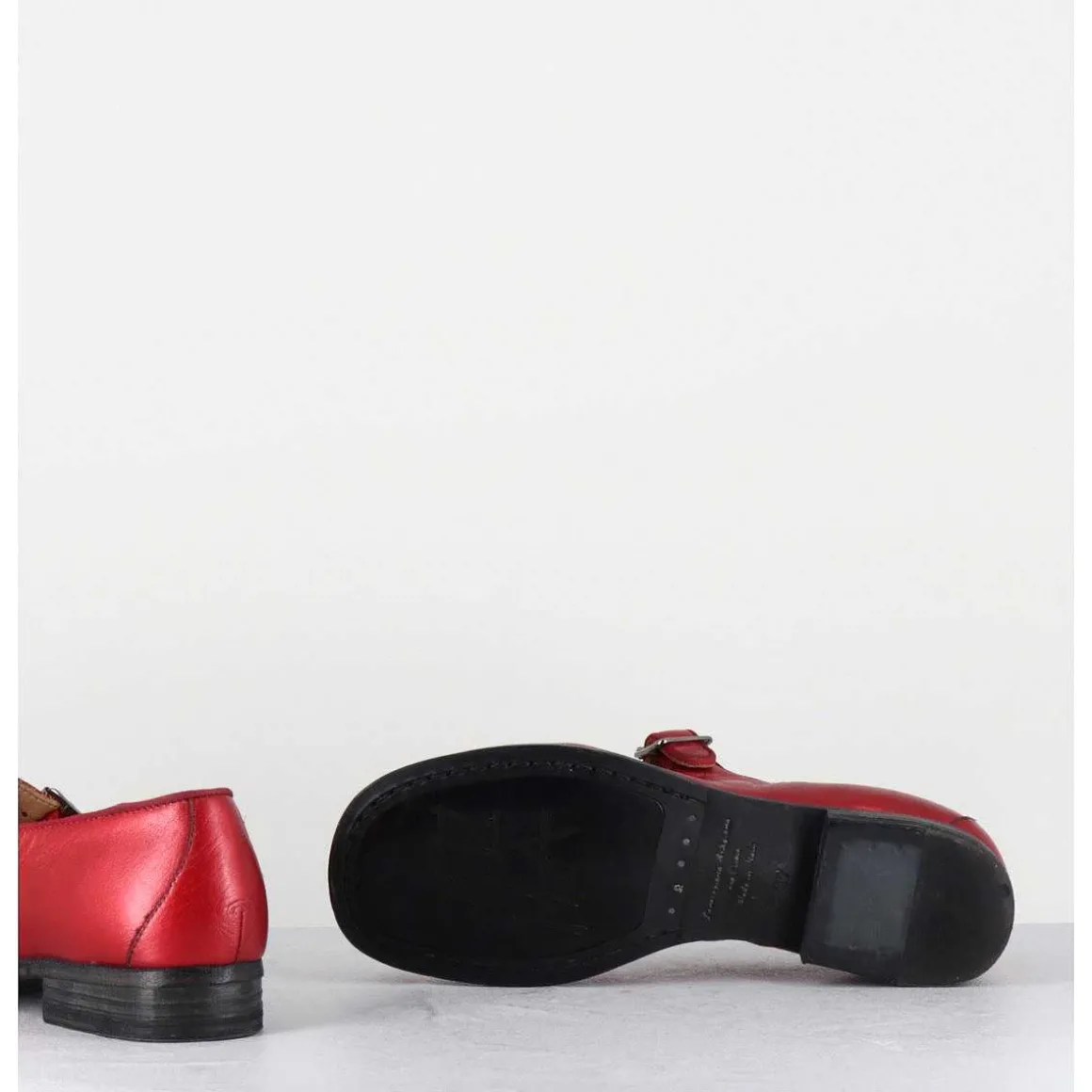 Babies En Cuir Metallise Rouge Ligne Japonisante - 45403L Bon Pomme