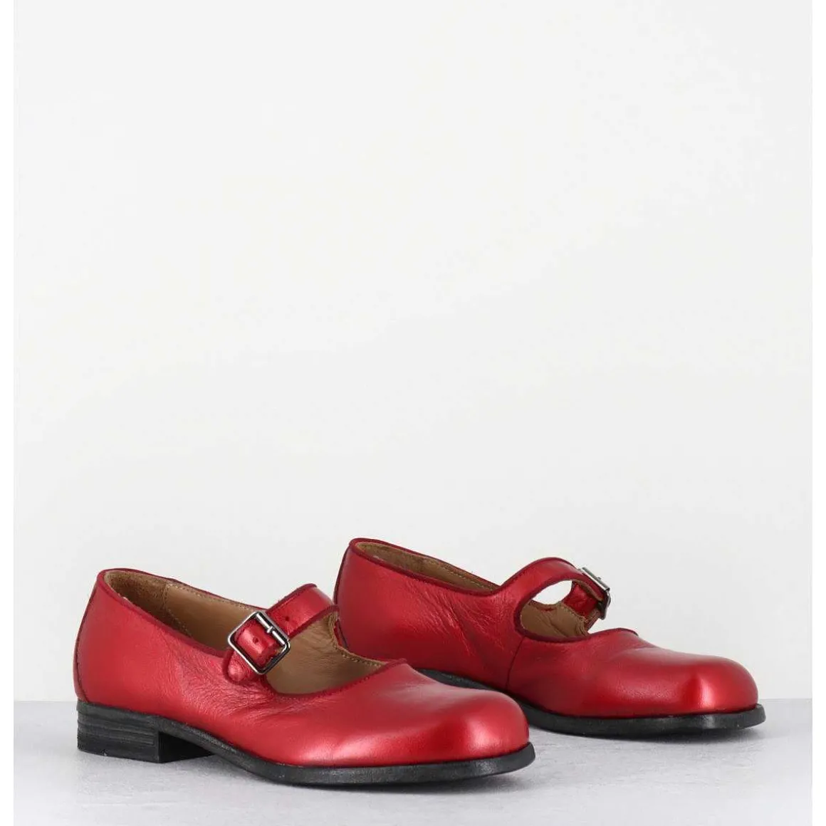 Babies En Cuir Metallise Rouge Ligne Japonisante - 45403L Bon Pomme