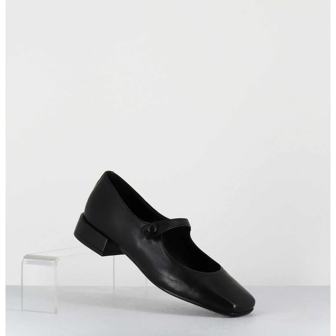 Babies En Cuir Souple Noir Bout Carre - Jane Black Cowhide