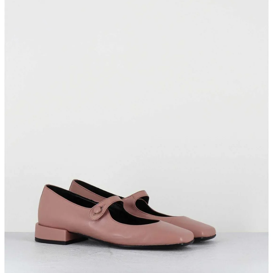 Babies En Cuir Souple Rose Poudre A Bout Carre - Jane Natural Cowhide